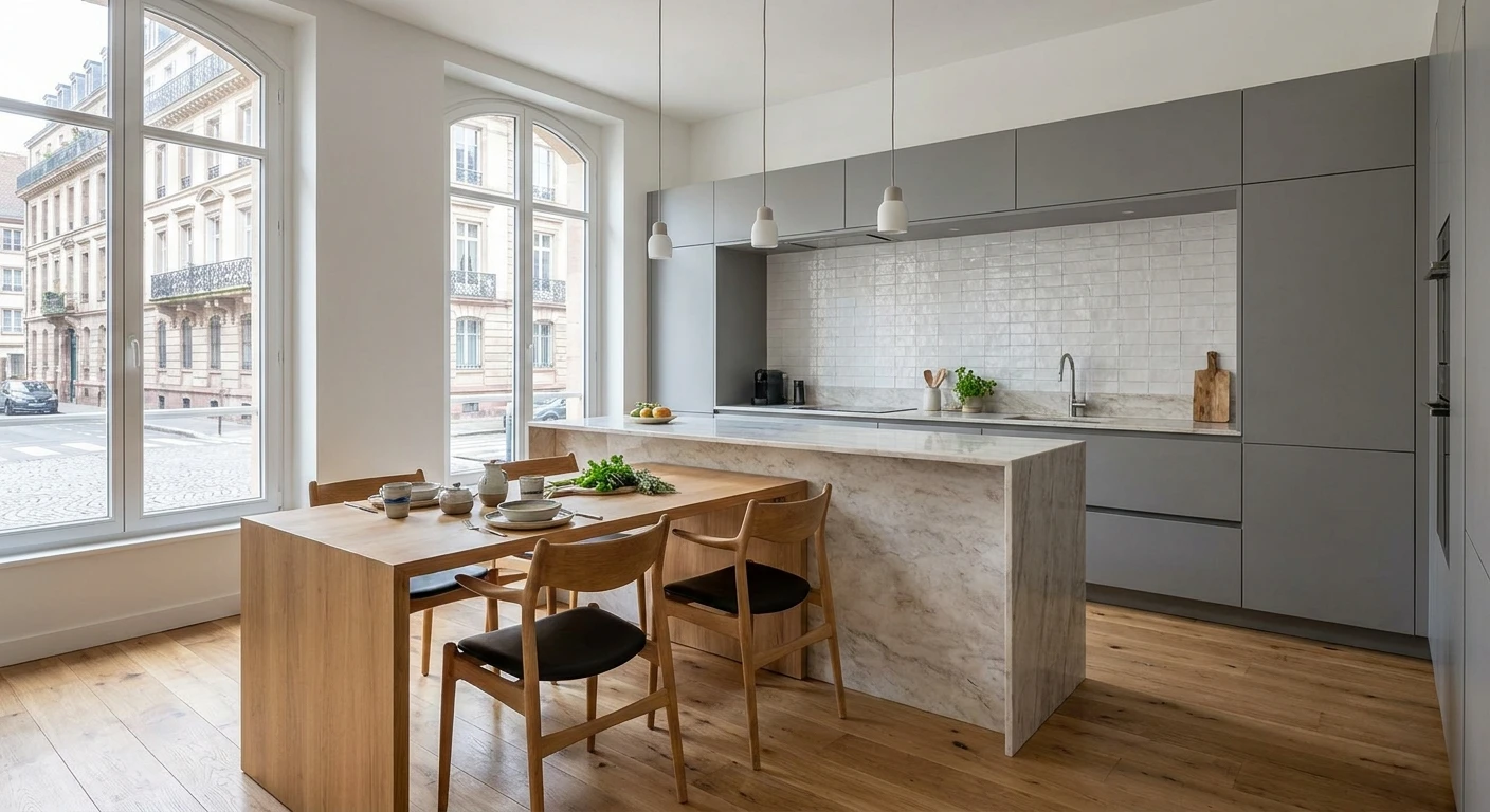 Intérieur résidentiel avec dégât des eaux sur parquet en bois